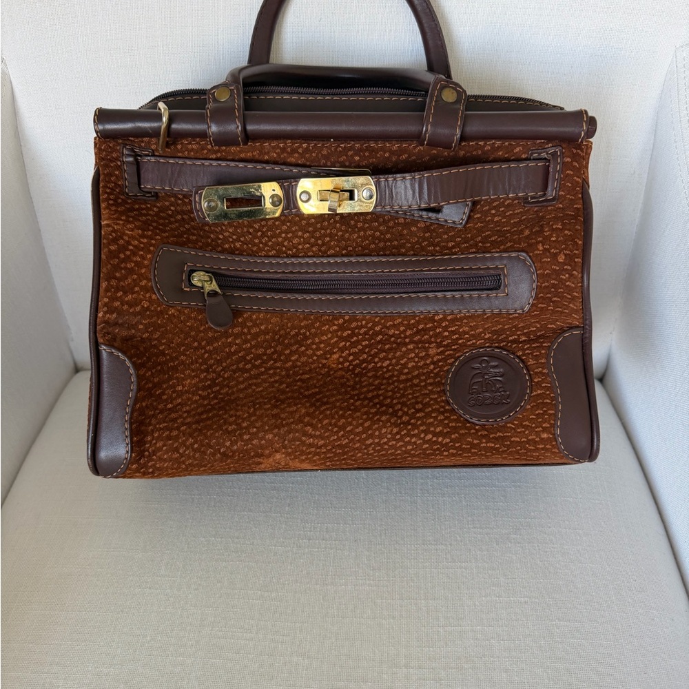 Brown Leather and Textured Suede Briefcase-Style Men’s Bag